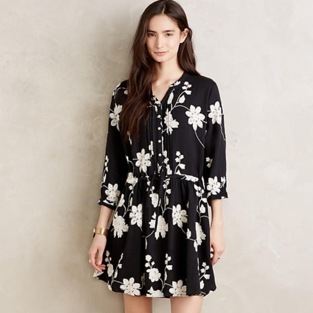 Anthropologie Isabella Sinclair Black Floral Naomi Mini Dress XS